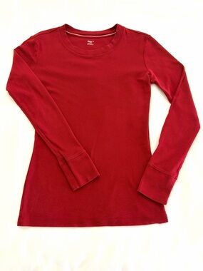 GAP Women's Red Long-Sleeve Crewneck Top Supersoft Small Y2K Collegiate EUC